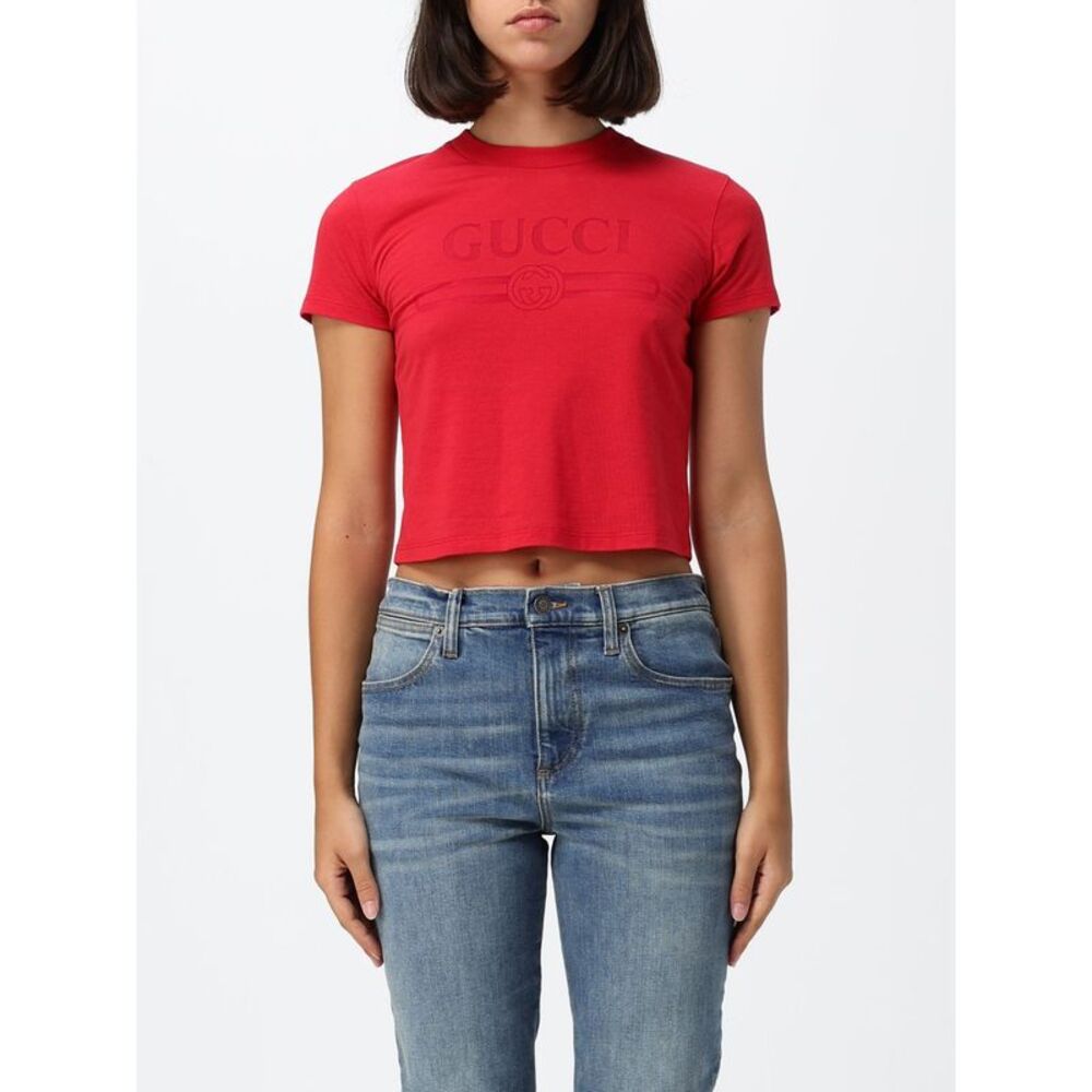 Gucci Women Gucci Cropped Cotton Logo T-Shirt With Slim Fit